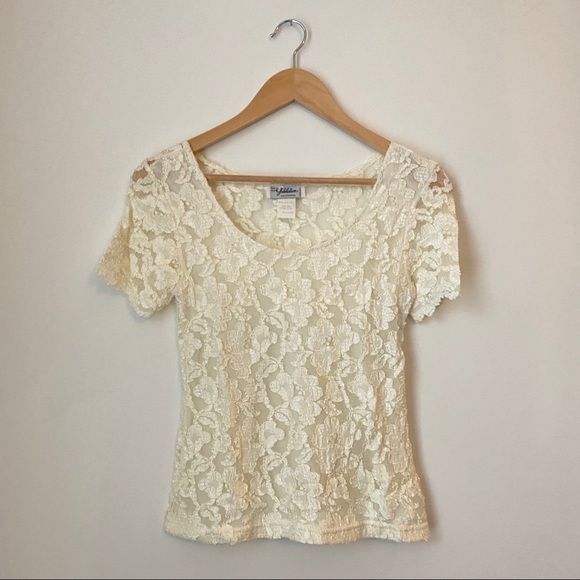 Vintage Tops - Vintage White Floral Lace Blouse